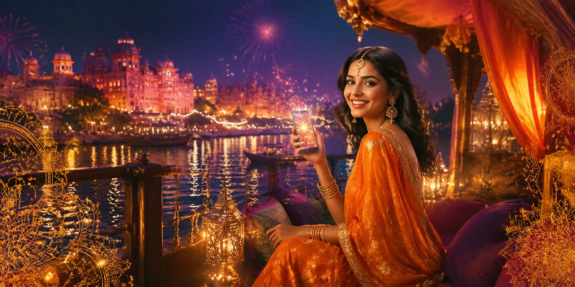 Young Indian woman registering on mobile device in Jaipur